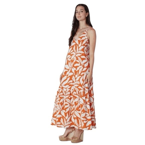 H&M Long A-Line Loose Flowy Cotton  V-Neck Tiered Open Back Maxi Dress SZ L - Picture 1 of 11